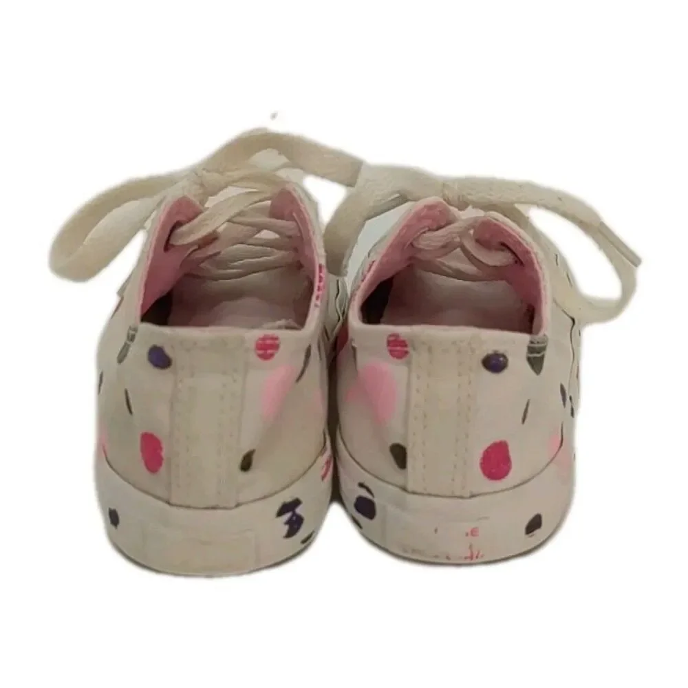 Converse All Star Polka Dot Junior Size 9 Low Top Shoes White Pink Sneakers